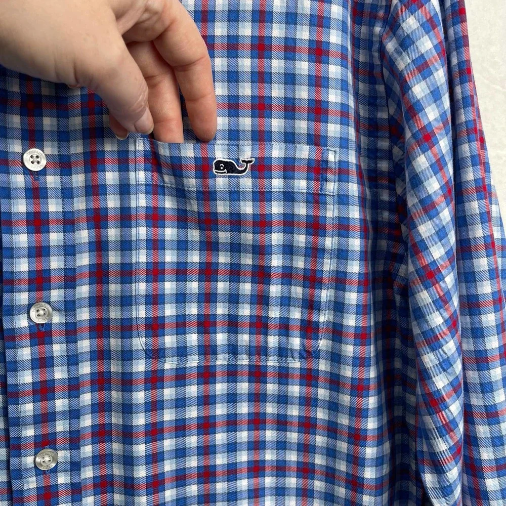 Vineyard‎ Vines Slim Fit Tucker Button Up Shirt Red, White, & Blue Plaid Small - Picture 5 of 14